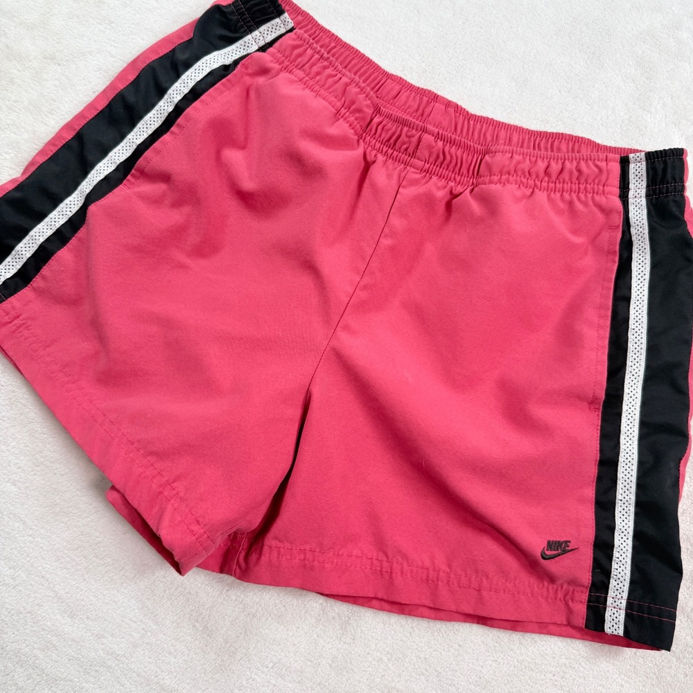 Nike Womens Pink Athletic Running Shorts Side Stripe‎ Black White Small S 4-6